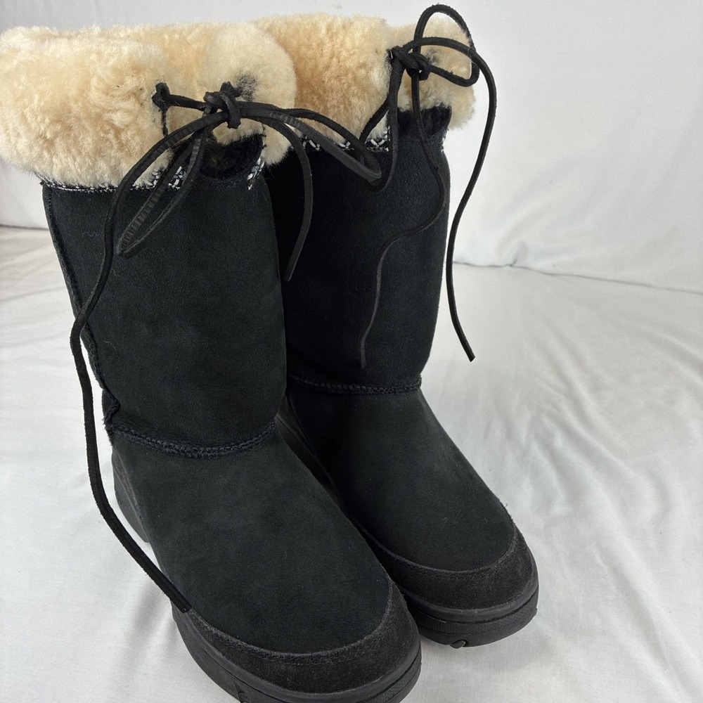 UGG Australia Sunburst Tall Black Suede Sheepskin Boots 5273 Womens 8
